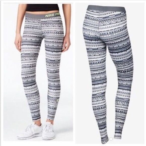 NIKE PRO | 8 Bit Dri Fit Full Length Gray & White Leggings Women’s Size X-Large - Picture 1 of 10